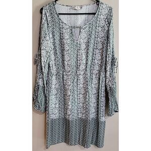 Pink Rose womens Dress Sz Large green long sleeve cold shoulder green boho rayon